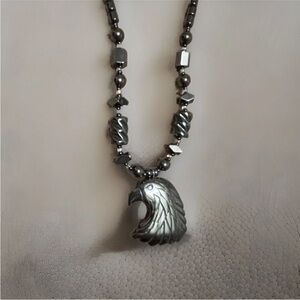 18" Unisex Hematite Eagle Screw Back Pendant Necklace